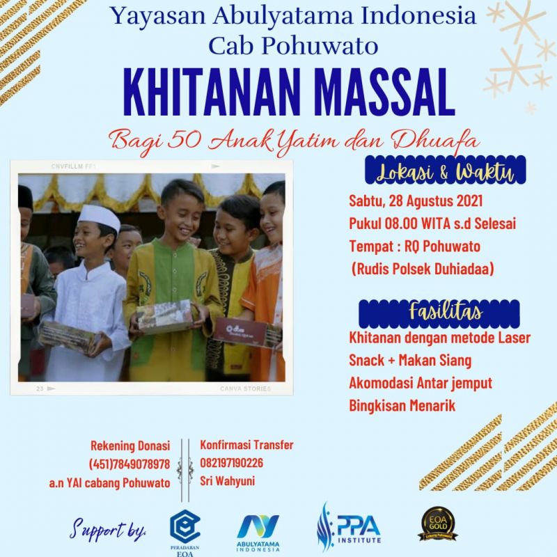 YAI Pohuwato Akan Gelar Khitanan Massal bagi Anak Yatim dan Dhuafa